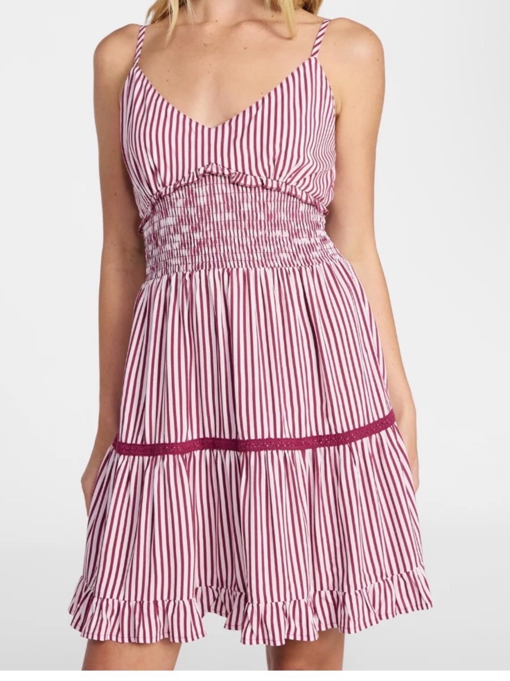 (148)No Boundaries Ruffle Smocked Mini Dress, Women'